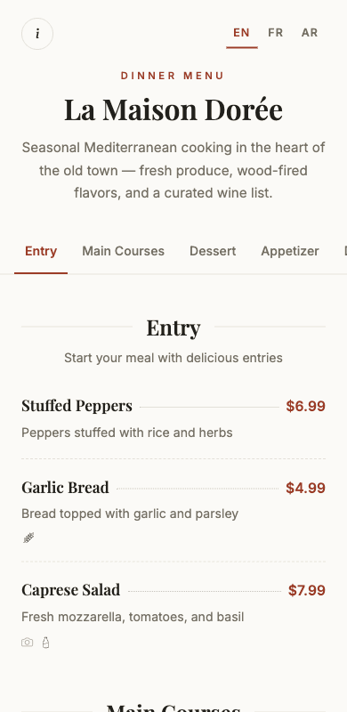 Menutiq menu theme A